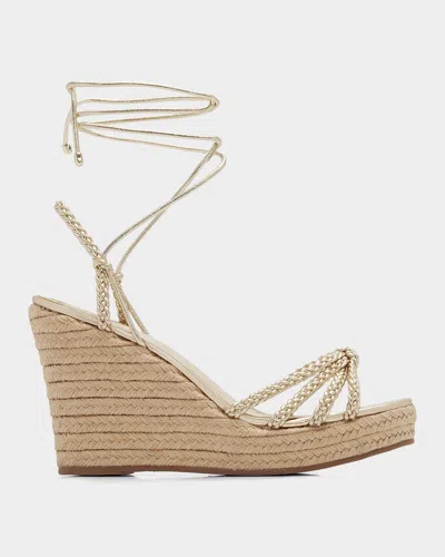 Schutz 95mm Adele Metallic Leather Espadrille Wedge Sandals In Neutral