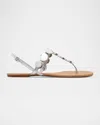 Schutz Acacia Metallic Coin Flat Sandals In Silver