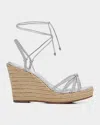Schutz Adele 95mm Leather Ankle-wrap Wedge Sandals In Silver