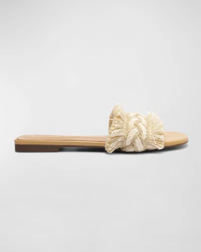 Schutz Adelia Crochet Frayed Slide Sandals In White