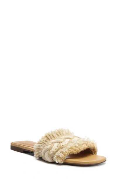 Schutz Adelia Crochet Frayed Slide Sandals In Beige