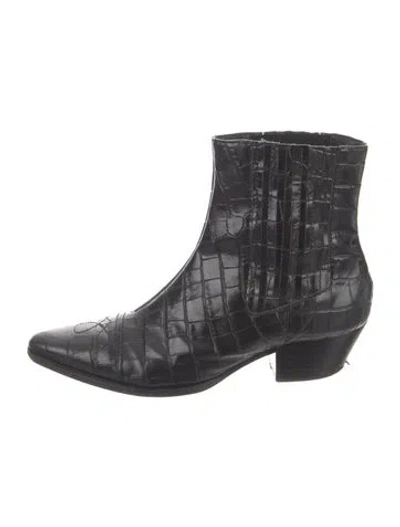 Pre-owned Schutz Alligator Western Boots In Black
