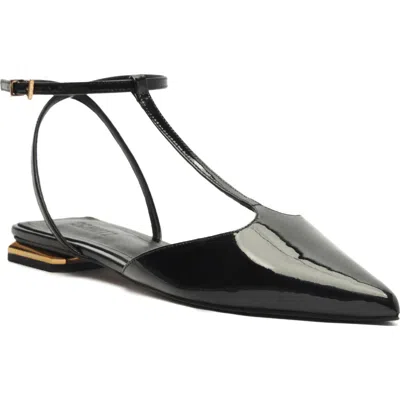 Schutz Allure Pointed Toe T-strap Flat In Black