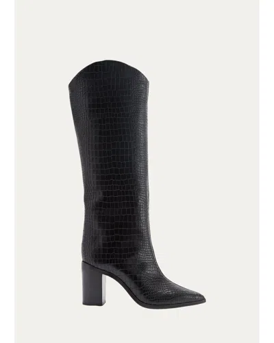 Schutz Analeah Snake-print Leather Tall Boots In Black