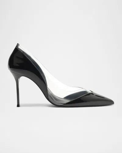 Schutz Andie Leather Vinyl Stiletto Pumps In Black