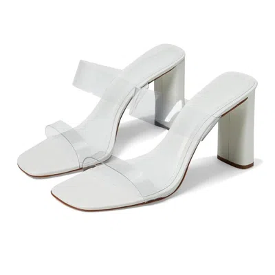 Schutz Ariella Sandals Women's White Slip-on Square Toe Block Heel Htat950