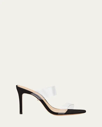 Schutz Ariella Strappy See-through Vinyl Slide High-heel Sandals In Black