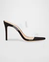 Schutz Ariella Strappy See-through Vinyl Slide High-heel Sandals In Black