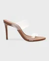 Schutz Ariella Strappy See-through Vinyl Slide High-heel Sandals In Brown