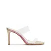 Schutz Ariella Strappy See-through Vinyl Slide High-heel Sandals In Gold