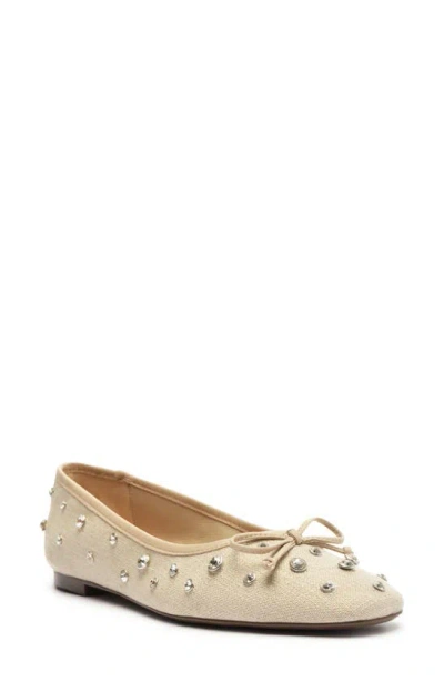 Schutz Arissa Shine Linen Flat In Oyster