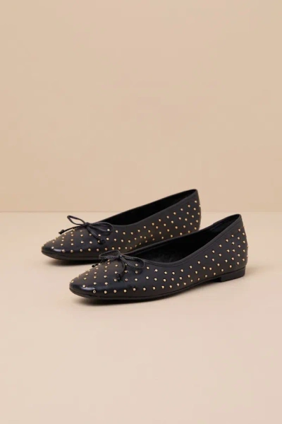 Schutz Arissa Black Studded Leather Bow Ballet Flats