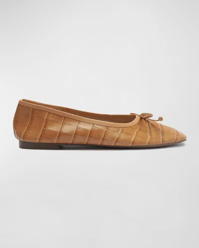 Schutz Arissa Croco Bow Ballerina Flats In Honey Peach