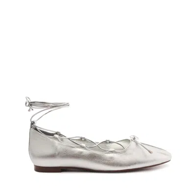 Schutz Larissa Metallic Leather Flat In Silver