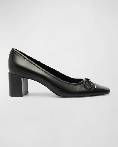 Schutz Arissa Leather Bow Square-toe Pumps In Black