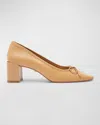 Schutz Arissa Leather Bow Square-toe Pumps In Honey Beige