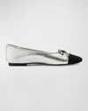 Schutz Arissa Metallic Bow Cap-toe Ballerina Flats In Silver/black
