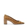 Schutz Arissa Croco Bow Square-toe Pumps In Caramel