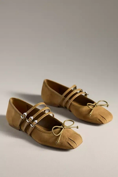 Schutz Arissa Suede Strap Ballet Flats In Green