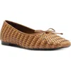 Schutz Arissa Bow Woven Ballerina Flats In Caramel Coffee
