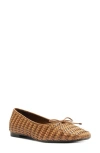 Schutz Arissa Bow Woven Ballerina Flats In Caramel Coffee