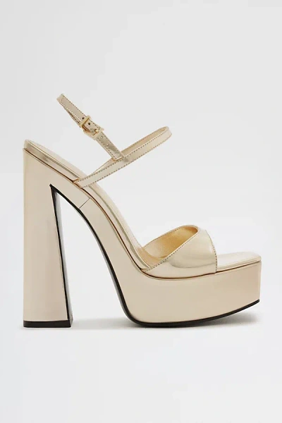Schutz 145mm Arlene Metallic Leather Platform Sandals In Neutral