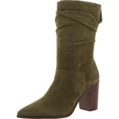 Schutz Ashlee Womens Solid Suede Mid-calf Boots In Green