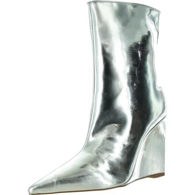 Schutz Asya Womens Patent Leather Pointed Toe Booties In Silver