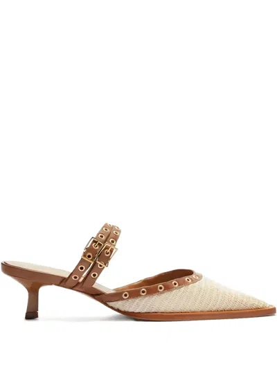 Schutz Ativ Bold V Buckled Studded Mules In Neutral