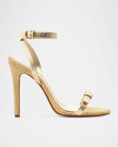 Schutz Aurora Metallic Ankle-strap Sandals In Gold