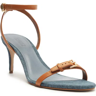 Schutz Aurora Mid Ankle Strap Sandal In Blue Denim