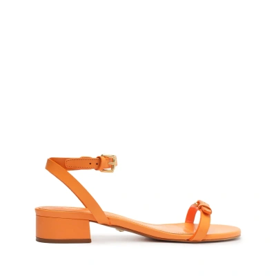 Schutz Aurora Mid Block Leather Sandal In Orange