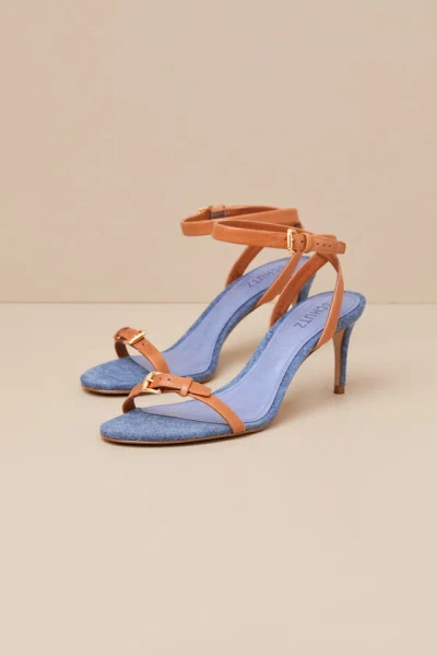Schutz Aurora Mid Blue Ankle Strap High Heel Sandals