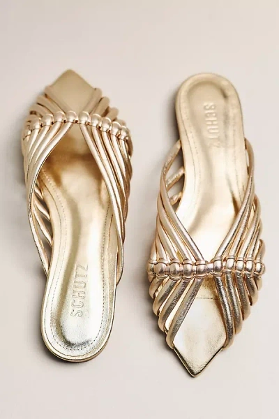 Schutz Aylen Woven Sliders In Gold