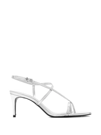 Schutz Azure Crossover-strap Heeled Sandals In Silver
