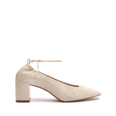 Schutz Bethany Mid Block Leather Pump In Pearl