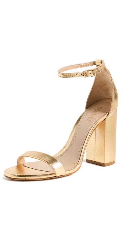Schutz Cadey Lee Block Sandals Ouro Claro Orch In Gold