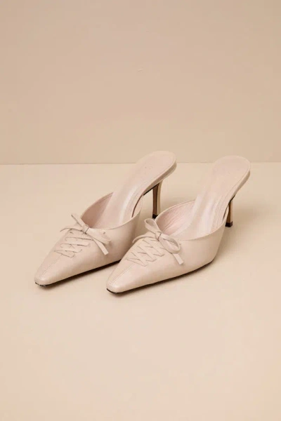 Schutz Cady Light Nude Leather Pointed-toe Bow Mule Pumps In Beige