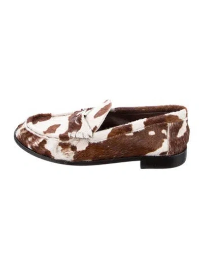Pre-owned Schutz Calf Hair Animal Print Loafers In Brown
