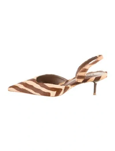 Pre-owned Schutz Calf Hair Animal Print Slingback Pumps In Brown