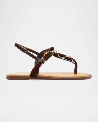 Schutz Camellia Braided Mixed Leather Thong Sandals In Black