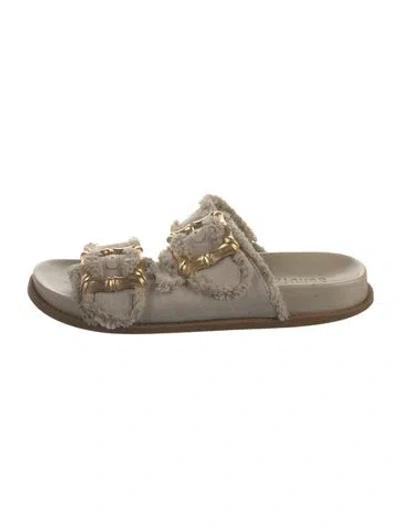 Pre-owned Schutz Canvas Animal Print Slides In Neutral