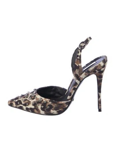 Pre-owned Schutz Canvas Animal Print Slingback Pumps In Blue