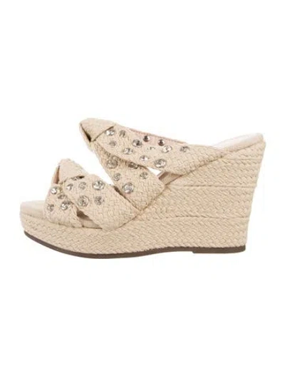 Pre-owned Schutz Canvas Crystal Embellishments Mules In Neutral