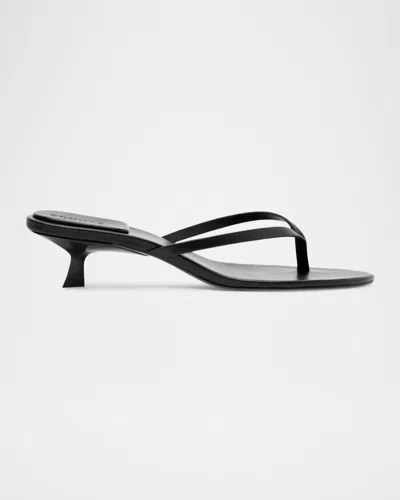 Schutz Carolyn Leather Thong Kitten Sandals In Black