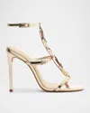 Schutz Cassandra Metallic Gem T-strap Stiletto Sandals In Gold