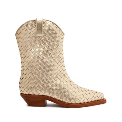 Schutz Cicera Woven Metallic Leather Bootie In Gold