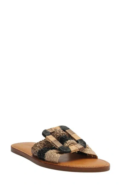 Schutz Cinna Woven Buckle Flat Slide Sandals In Gold