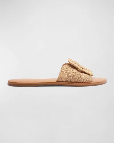 Schutz Cinna Woven Buckle Flat Slide Sandals In Natural