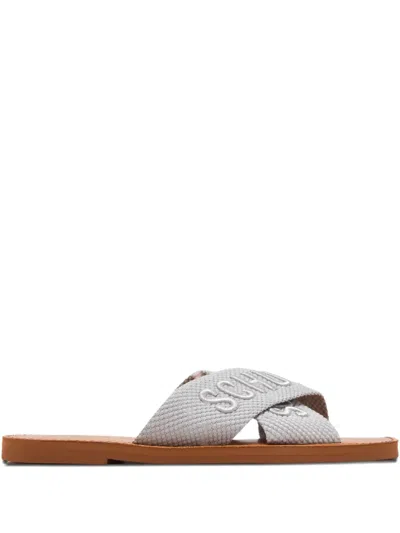 Schutz Cross-strap Logo Sandals In Gray